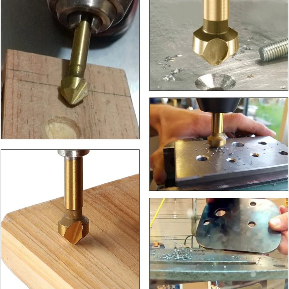 8 Pcs HSS Countersink Drill Bit Set 90 Degree Countersink Bits Titanium Chamfer Cutter Mill Drill Bits