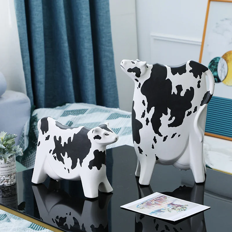 

Black and White Zebra Sculpture Ceramic Animal Statue Decoration Living Room Desktop Cow Crafts Home