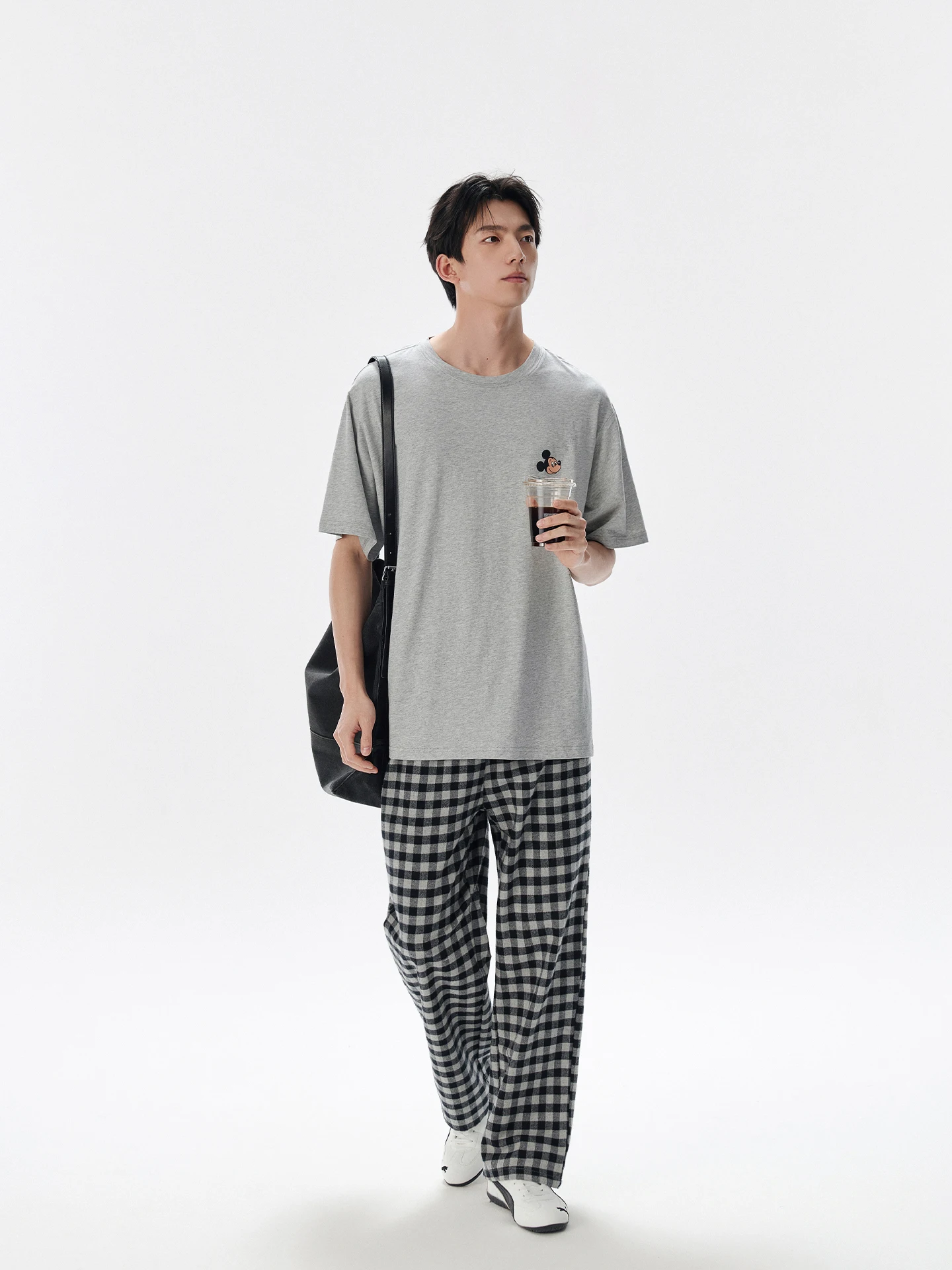 modal-cotton-men's-round-neck-plaid-short-sleeve-long-pants-casual-pajamas-home-clothes-set-summer-comfortable-sleepwear