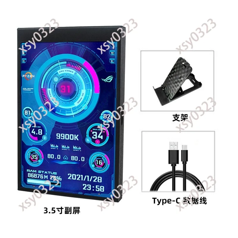 3.5 Inch IPS USB Secondary Screen Type-C PC Monitoring Display Support AIDA64