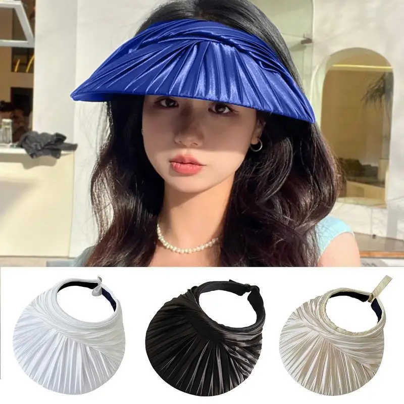 Summer Sun Visor Hat Summer Sun Visor Hepburn Style Sun Hat French Pleated Beach Visors Sun Protection Safari Caps For Gardening