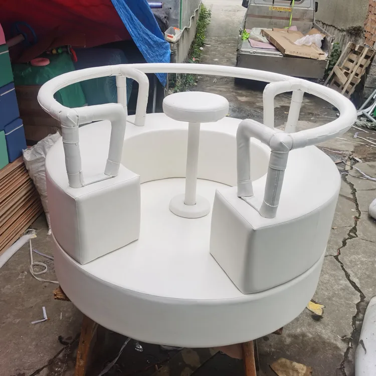 2026 Cute Pink Lilac Manual Motorized Kids Party Event Indoor Outdoor Soft Play Equipment Soft Play Merry Go Round White Soft Pl