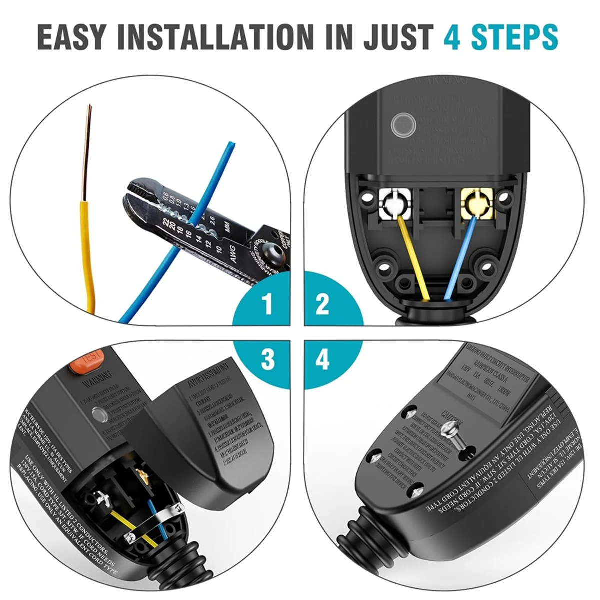 1pcs GFCI Plug Replacement,Replacement Plug 2-Prong 15Amp 2-Wires Ground Fault Circuit Interrupter Safety Plug US Plug