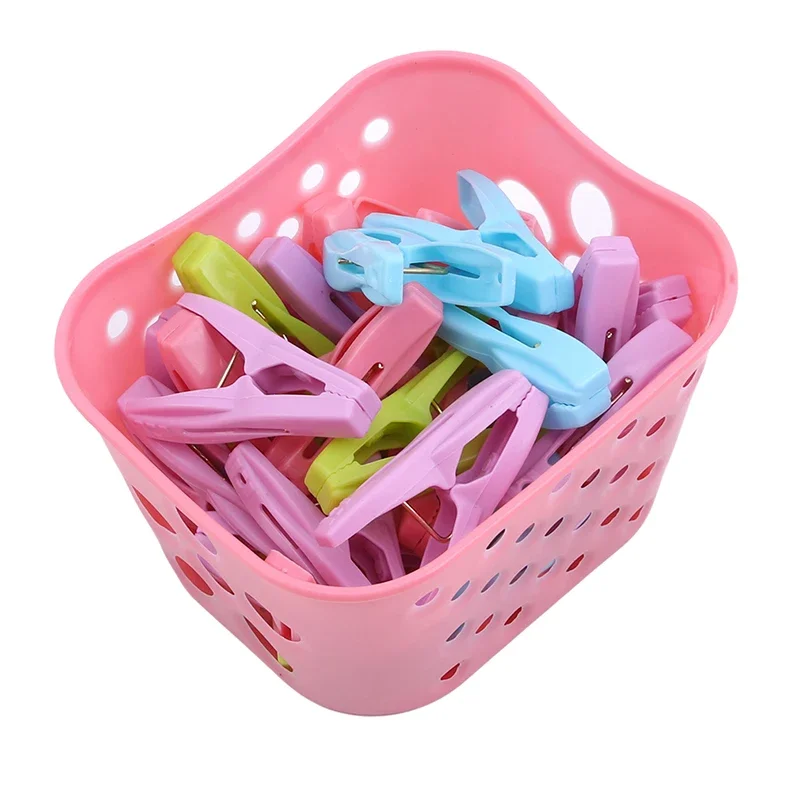 30/PCS Plastic Laundry Clothespins Decorative Clothes Pegs Clothespin Storage Organizer Towel Washing Clips Large With Basket