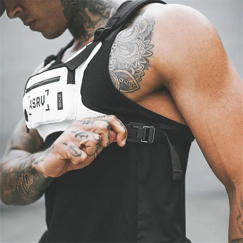 Men's Running Bag Gym Sport Chest Rig Vest Training Waist Pack Hip Hop Streetwear Tactical Phone Holder Fitness Accessories Bags
