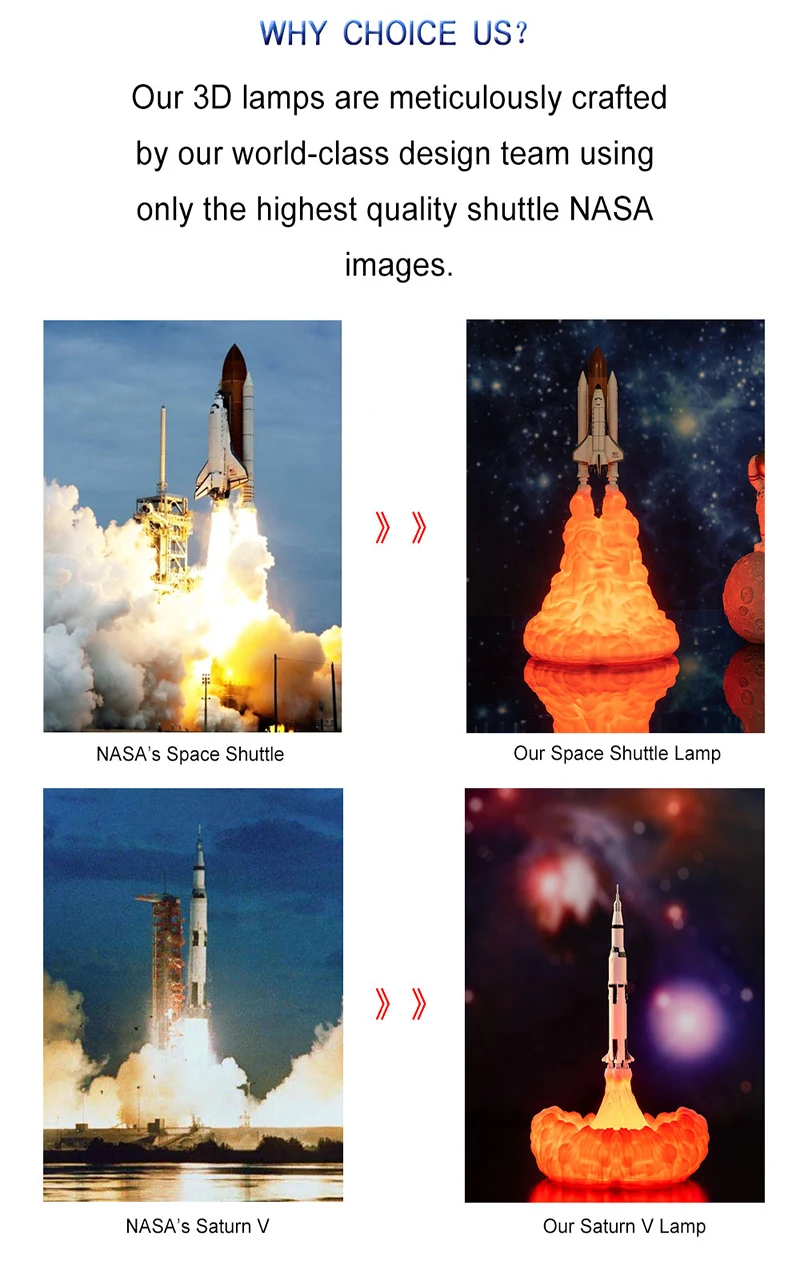 3D Print Space Shuttle LED Night Lamp Bedside Desk Lamp 800 mAh USB Rechargeable Rocket Light Christmas Kids Gift for Room Decor
