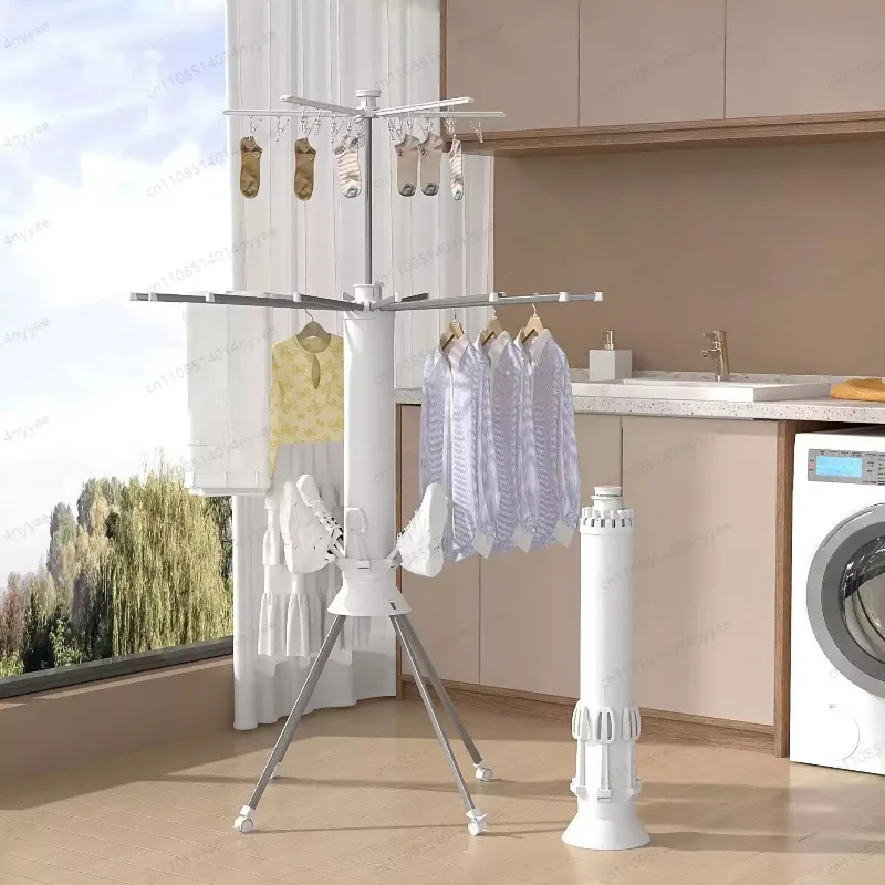 Folding Drying Rack Balcony Home Floor Free Installation Octopus Hanging Drying Rack Movable Invisible Aluminum Alloy Hanger