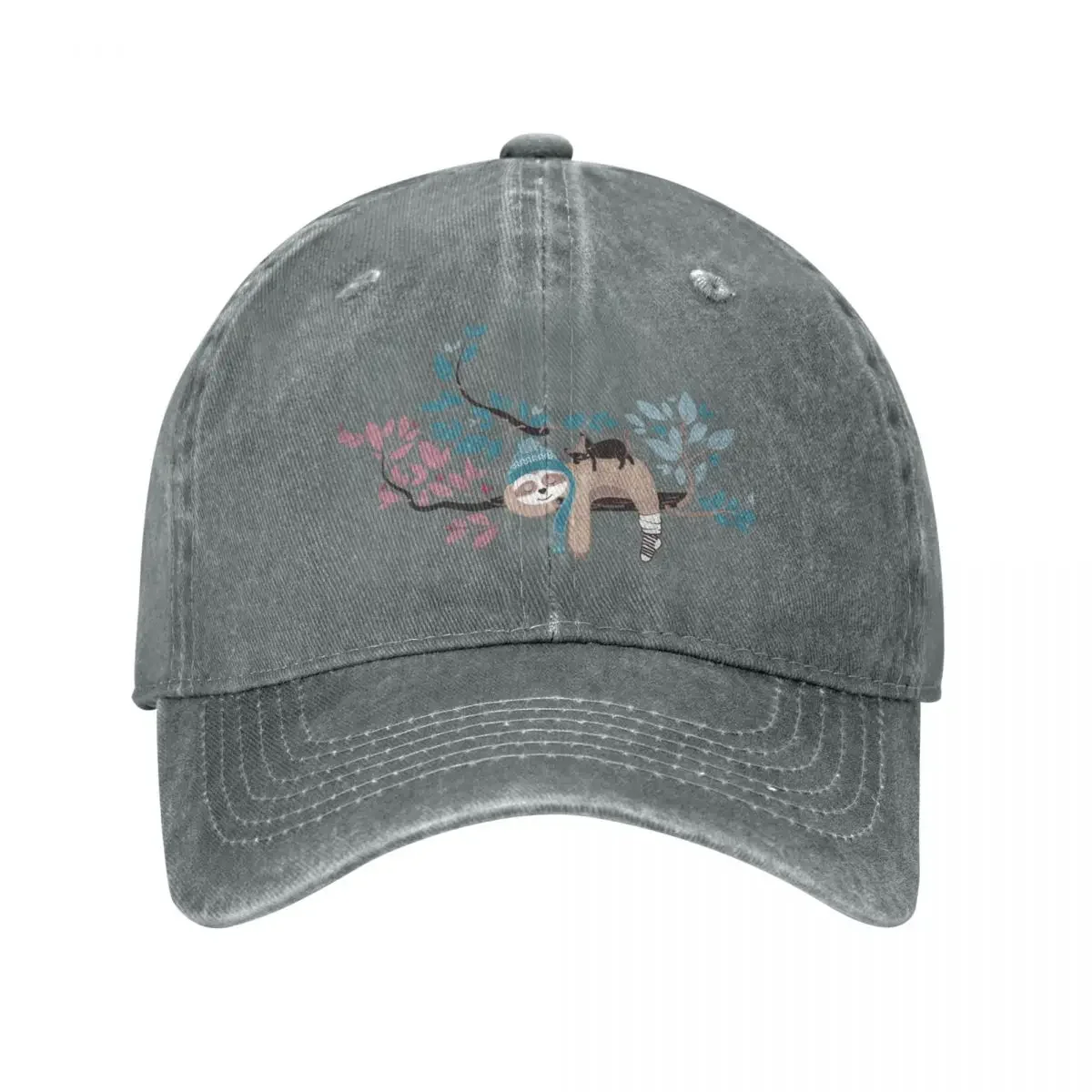 Hygge sloth // small scale // pale blue and red Cap Cowboy Hat  cap man cap for men Women's