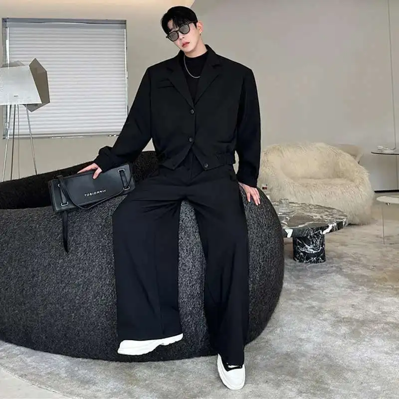 LUZHEN Spring Blazer Neck Casual Jacket Men's Fashion 2026 Street Loose Straight Casual Pants Wide Leg New Two-piece Sets JY8243 view 2