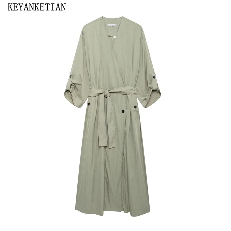 

KEYANKETIAN 2024 New Women's Leisure style MIDI Dress Autumn/Winter With Belt Decoration Asymmetrical Loose Chic Long Dresses