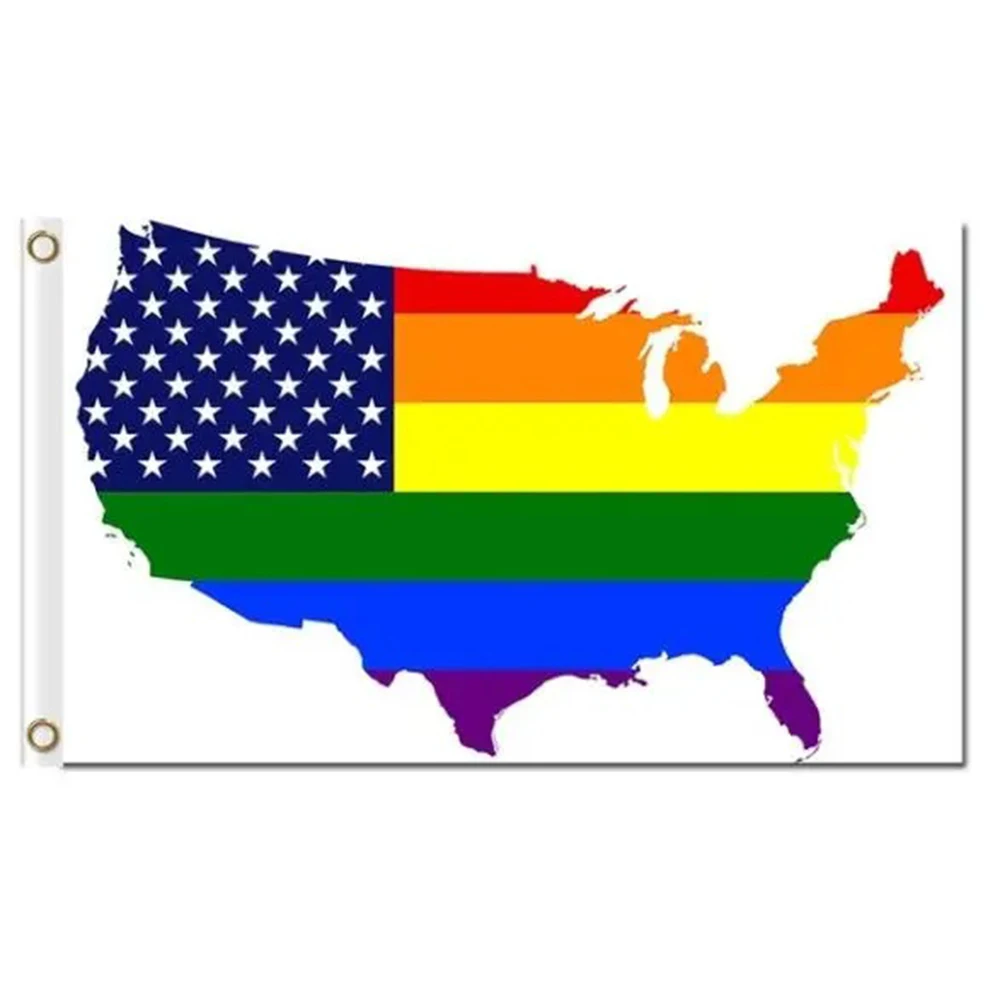 banner of American map outline with 6 colors US gay pride custom add any your text logo on the flag 3x5ft flags