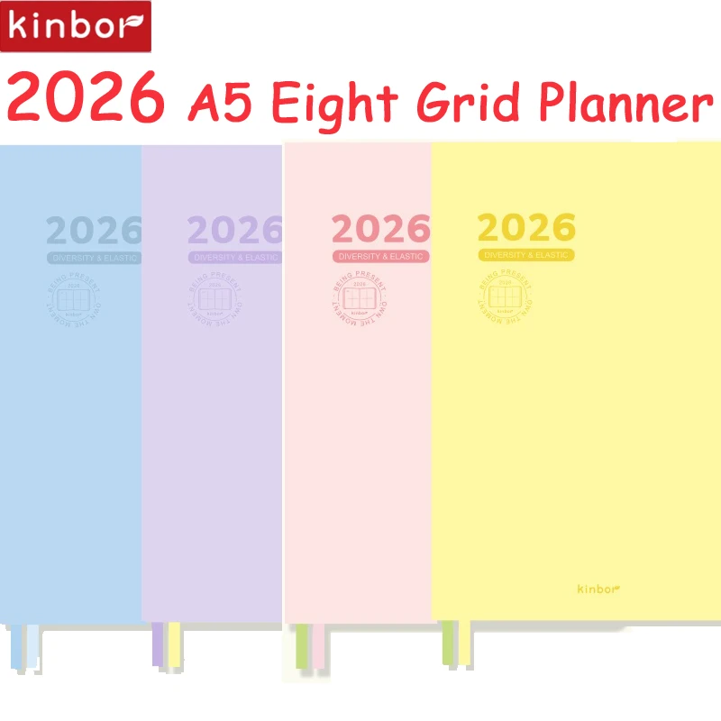 Diario planificador Kinbor 2026 A5 de ocho rejillas con papel de río Tomoe Premium, PU suave, dos páginas por semana, organización temporal/Plan de 21 días
