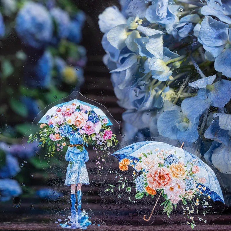 15pcs Kawaii Stationery Stickers Rain Lane Blossoms with Flowers DIY Craft Scrapbooking Album Junk Journal Happy Planner Diary
