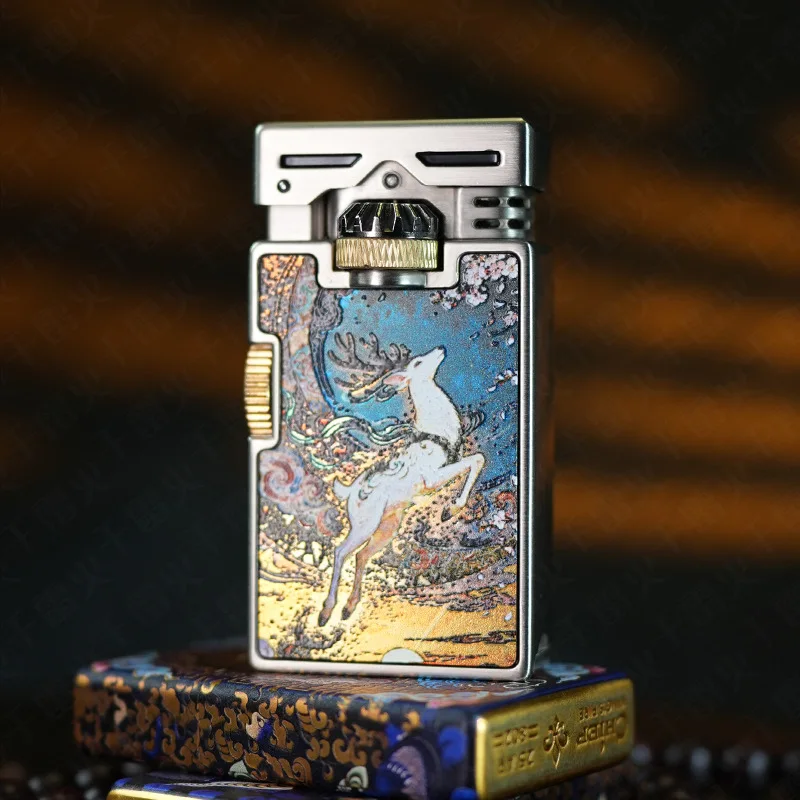 

CHIEF's new gear rotating cigarette lighter with colorful 3D printing and decompression kerosine lighter as a gift for men