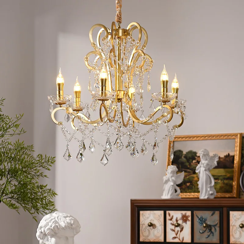 @Crystal chandelier living room dining room light master bedroom lighting simple retro American