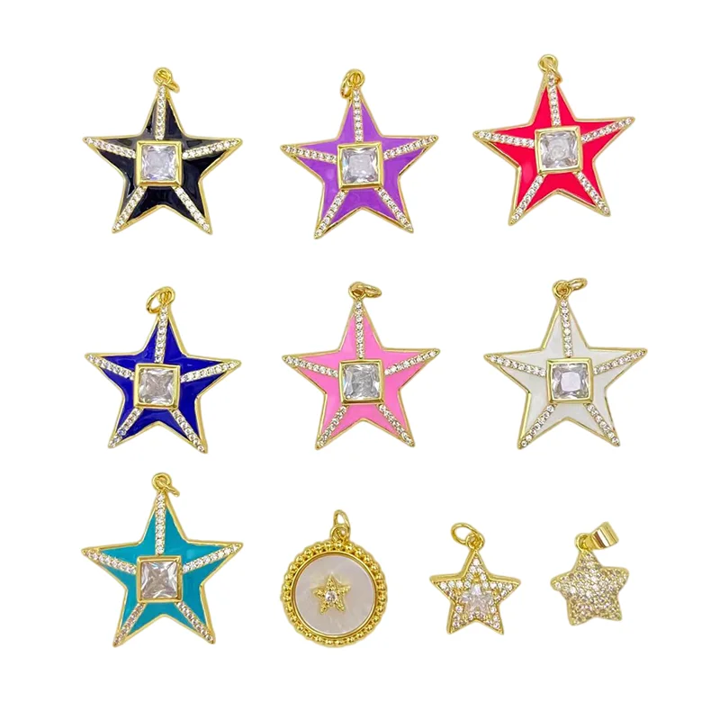 

2 шт., эмалированная 3D звезда, инкрустация, квадратный циркониевый кулон для DIY ожерелья, изготовления ювелирных изделий, подвеска премиум-класса, медные позолоченные аксессуары