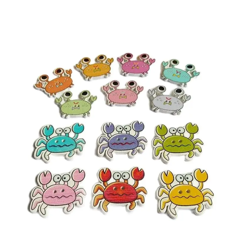 50pcs Cartoon crab Wooden Buttons 2-Holes DIY Sewing Handmade Garment Accessories