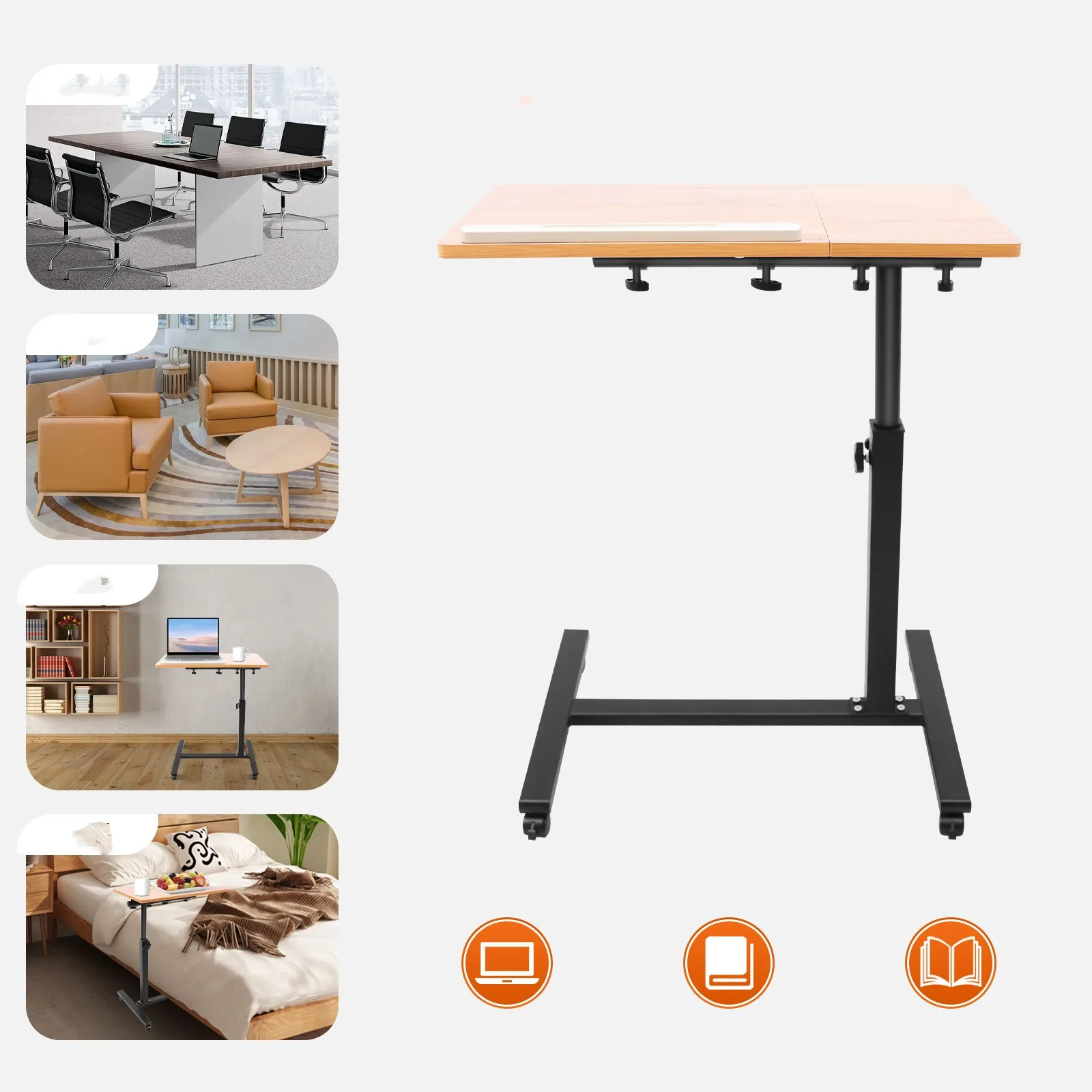Adjustable Rolling Laptop Stand, 360° rotatable & tilting tabletop height adjustable Mobile wheel design for home office bedside