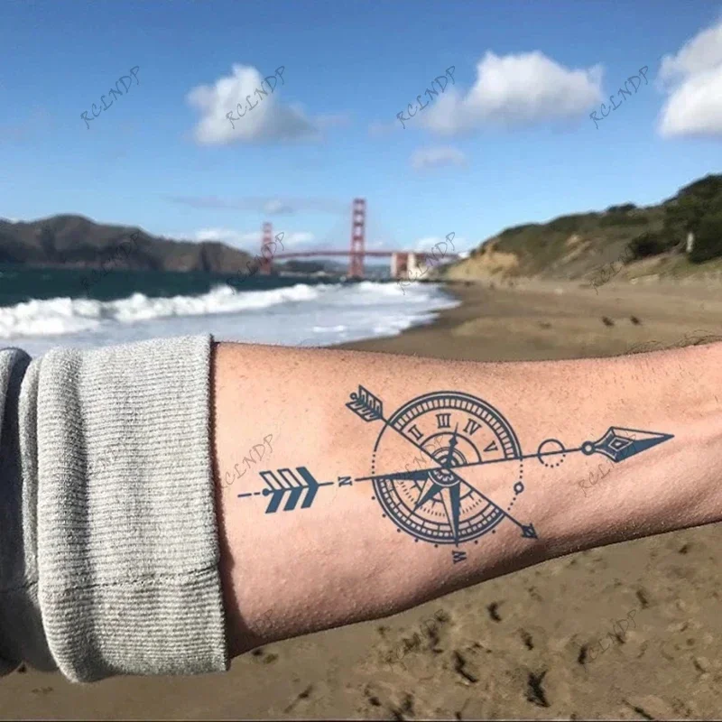 1pc semi-permanente de longa duração à prova dwaterproof água tatuagem temporária adesivo bússola seta dragão flash tatto falso tatoo para homens