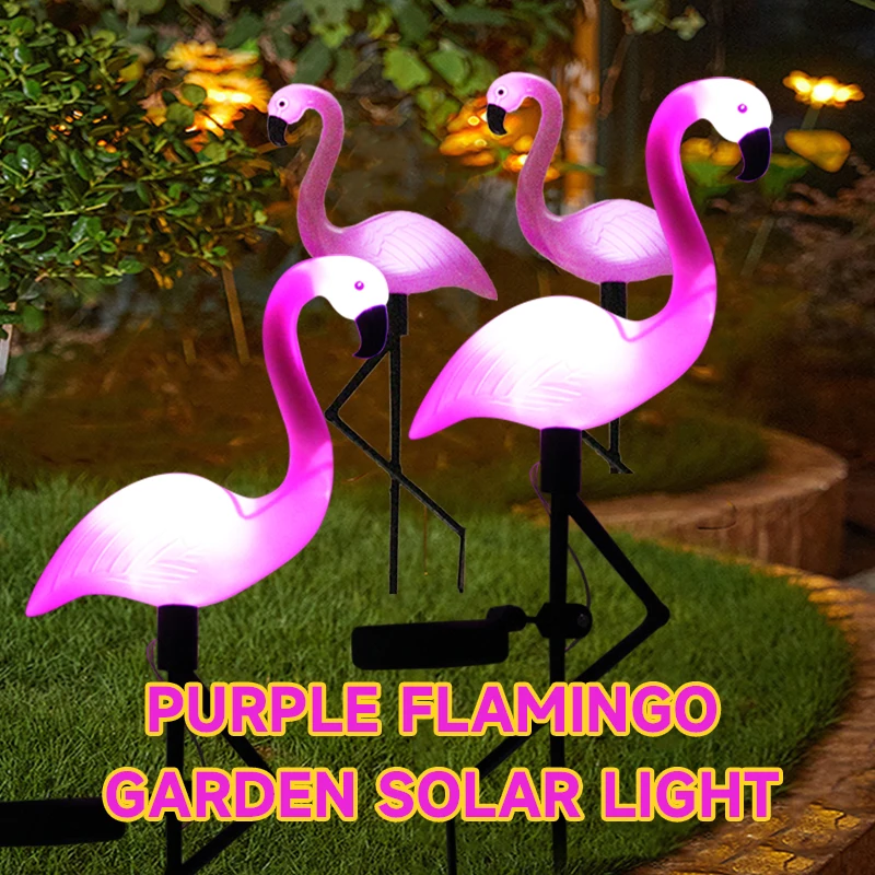 Group Solar Flamingo Light Purple Flamingo Garden Decoration Lamp LED Outdoor Waterproof Ground Lawn Light Patio Walkway Lamp