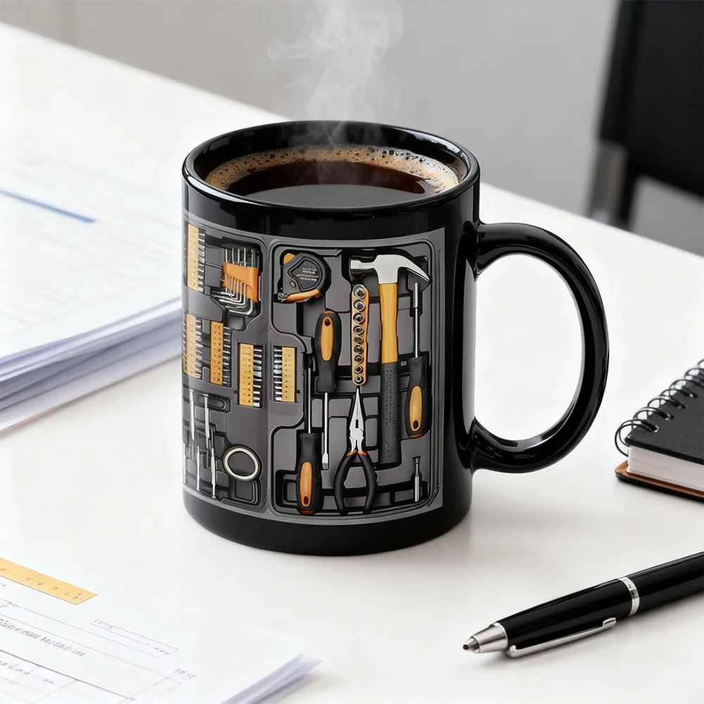 Mechaniker-Werkzeugkasten-Tasse, 3D-Visuals, Keramik-Trinkbecher, lustig, realistisch, Werkzeugkasten-Design, Kaffeetasse, Geschenk für Kaffeeliebhaber