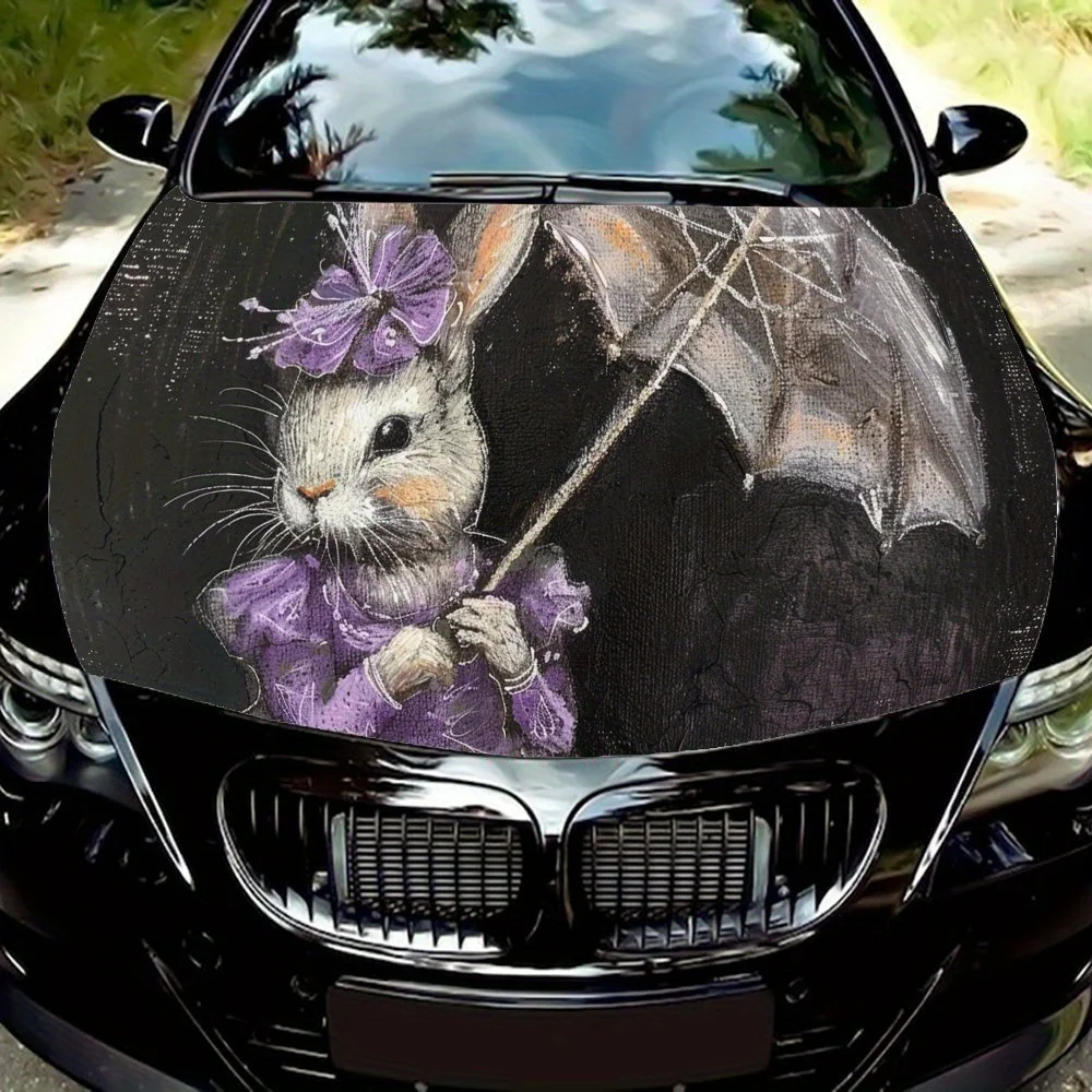 Purple Dress Rabbit Pattern car hood stickers, waterproof self-adhesive, scratch resistant, easy to stick, durable car PVC stick