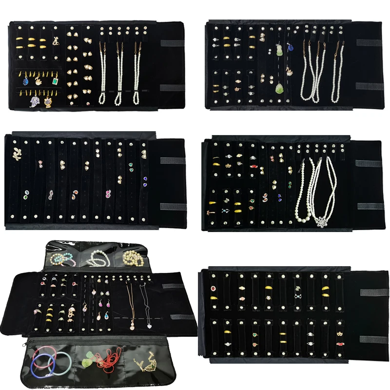 

Jewelry Roll Up Bag Organizer Soft Velvet Travel Bags Necklace Earrings Ring Bracelet Carrier Storage Case Bangle Watch Holder