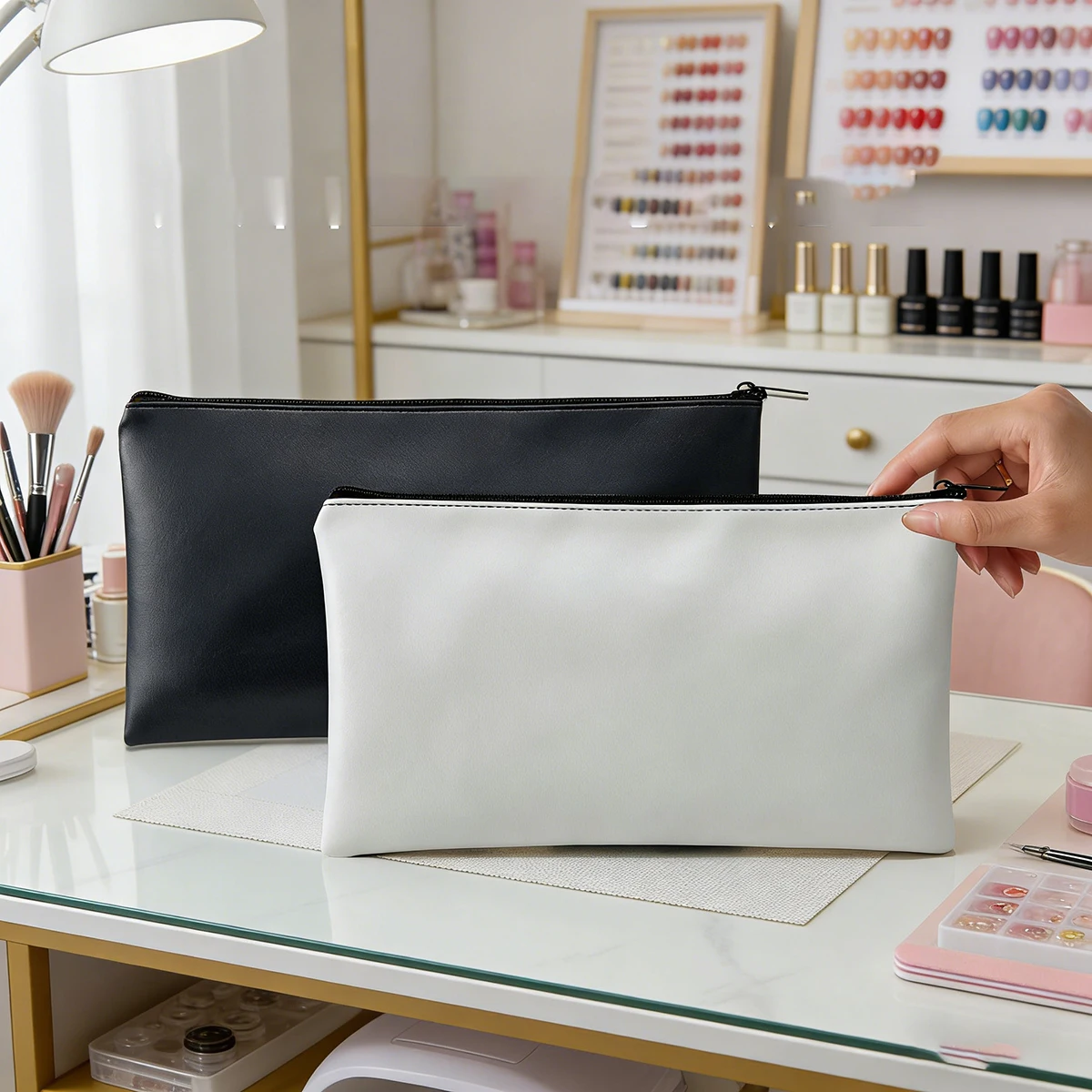 Faux Leather Pencil Pouch Zippered Money Cash Pen Case Secur
