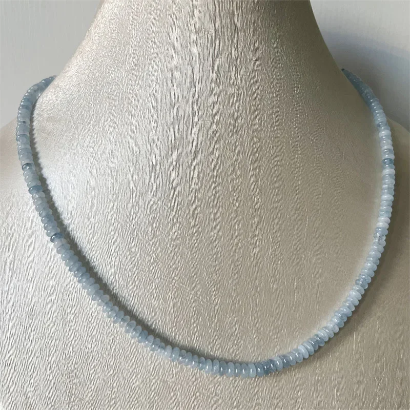 Collar de aguamarina de 2x4MM, cuentas de piedra Natural, joyería para el cuidado de la salud, gargantilla de protección de piedras preciosas, curación, Yoga, mujer Simple