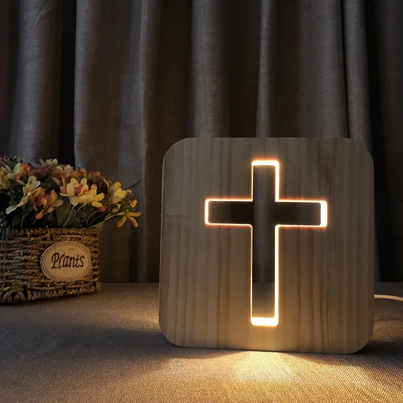 1pc 3d heilige Statuen leuchten Holz Jesus Kreuz christliches Geschenk für Kirchen souvenirs religiöser Katholizismus orthodox