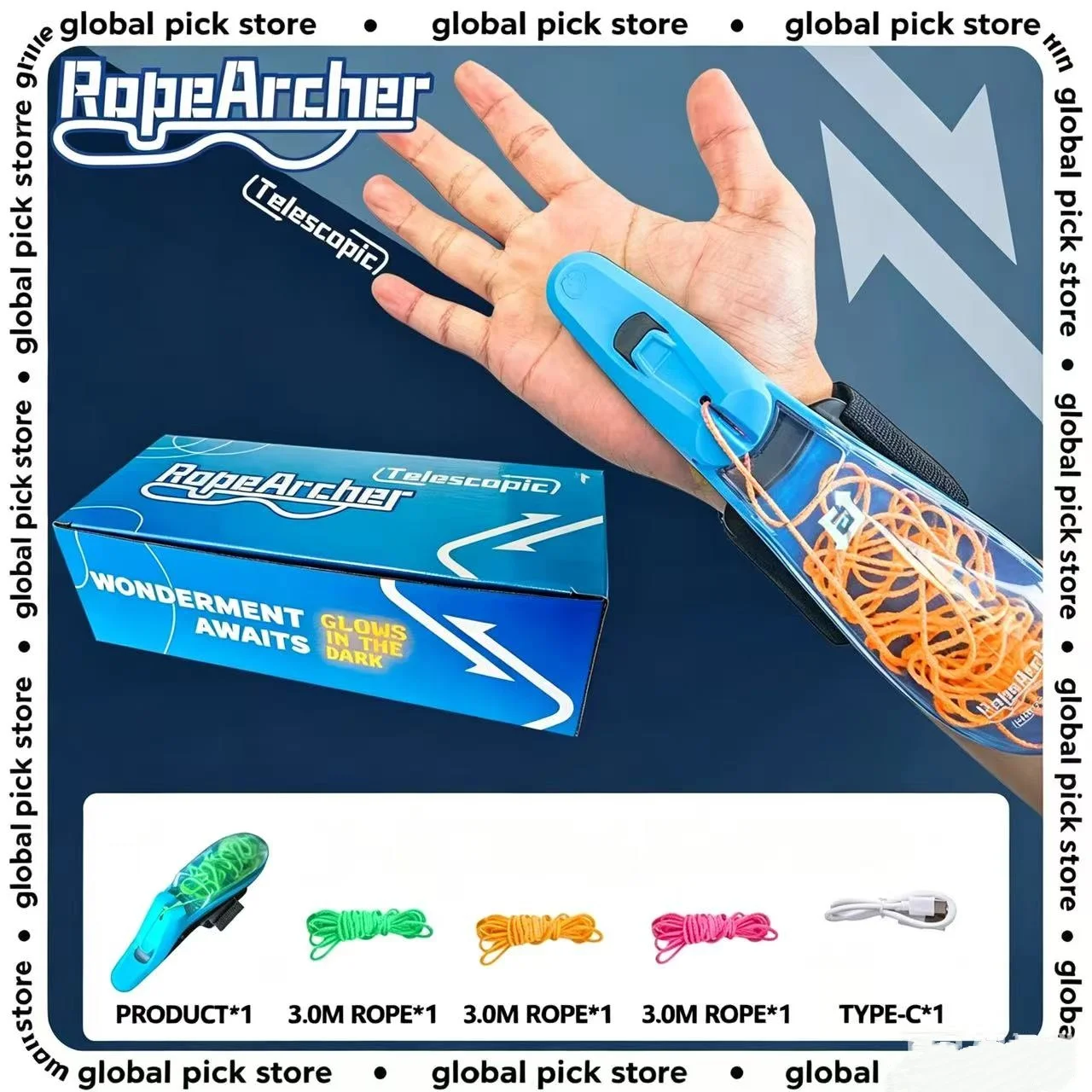 

Luminous Rope Launcher Wristband Flying String Shooter Automatic Recoil Toy Night Glow Interactive Fun For Adult And Pets Gift