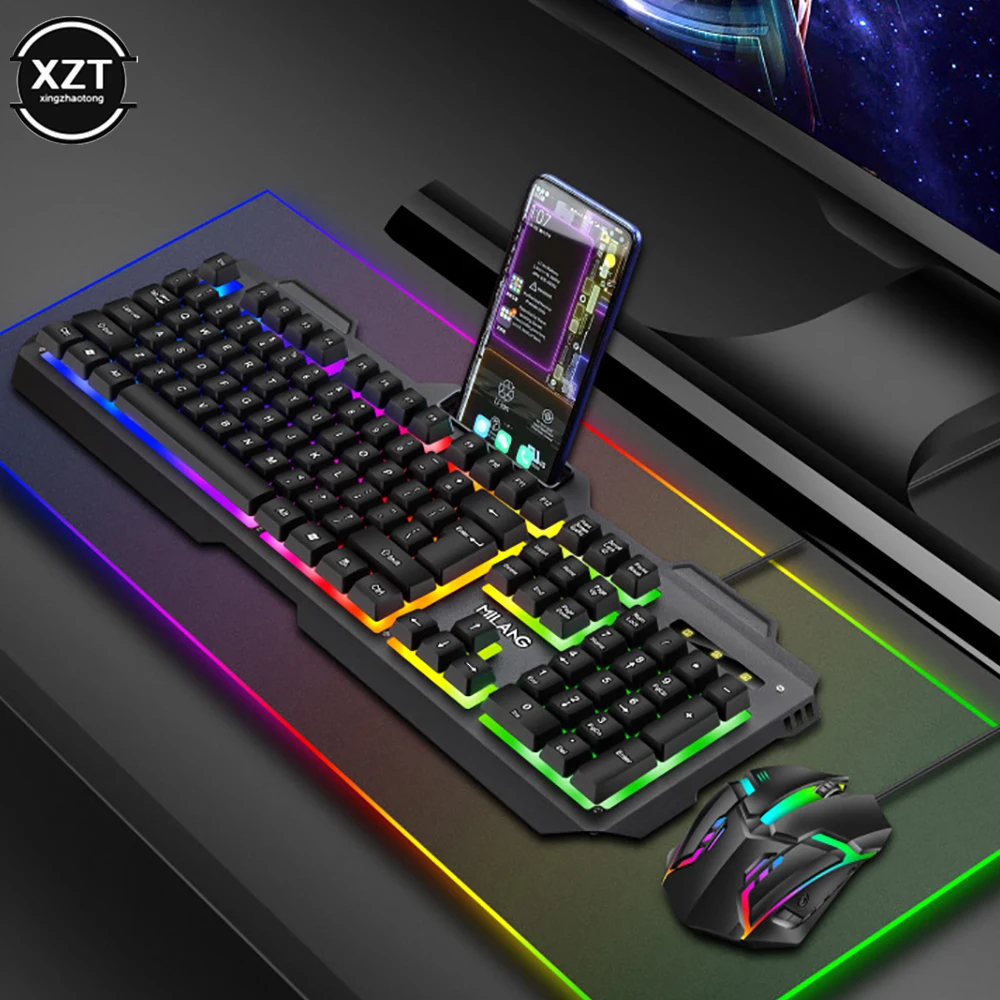 USB Wired Keyboard And Mouse Set Gamer Accessories LED Backlit Game Keyboard USB Suspension 104 Keycaps for Laptop Desktop PC