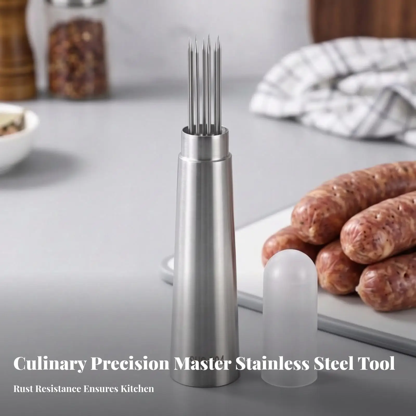 Stainless Steel Sausage Vent Pricker for Bratwurst with Silicone Tip Cover Smooth Air Release Kitchen Utility