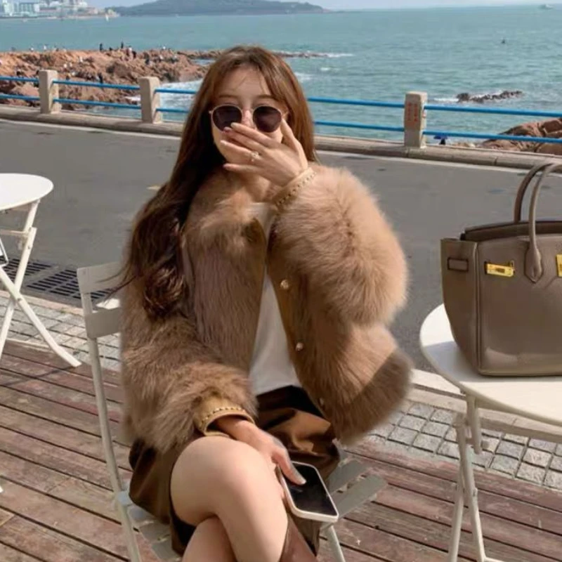 Jaqueta de pele de raposa de imitação feminina, Faux Fur Oucoat, Casacos Versáteis Casual, Curto, Grosso, Quente, Fascinante, Inverno, Moda