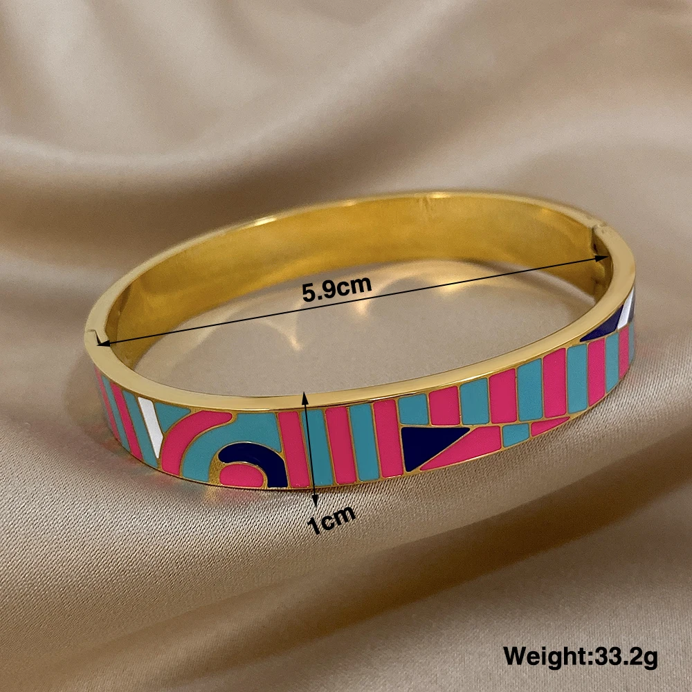 Greatera Vintage Enamel Stainless Steel Cuff Bracelet Bangle for Women Colorful Pattern Pulseras Gold Plated Party Jewelry