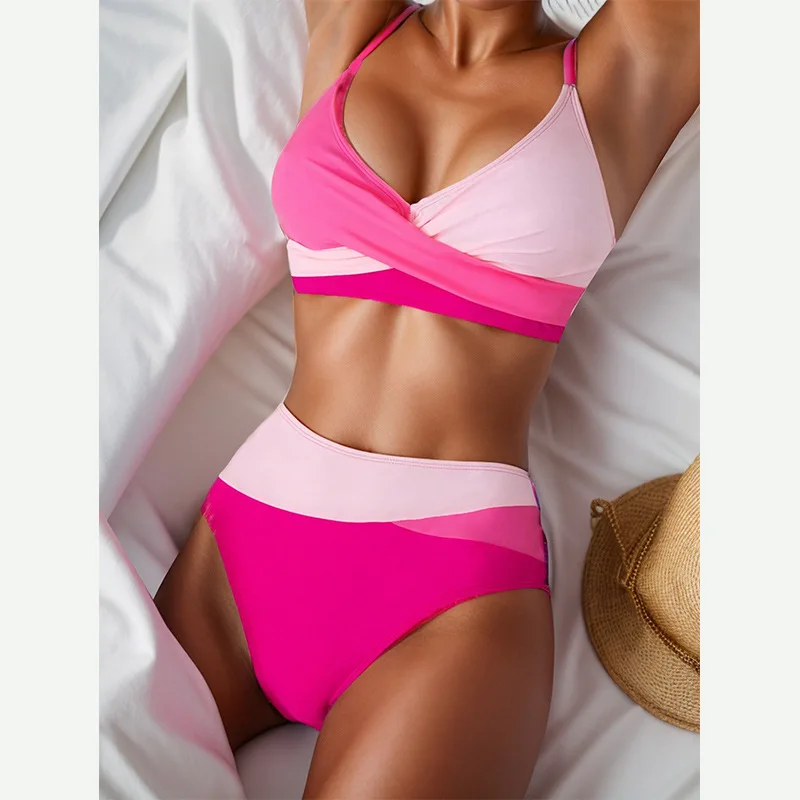 Conjunto de Bikini de cintura alta entrecruzado, traje de baño de dos piezas para playa y verano, ropa Ootd, 2024