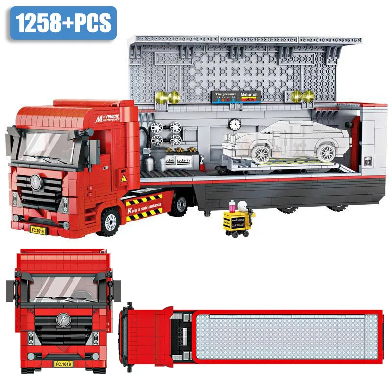 

Technical MOC 1258pcs Car Maintenance Vehicle Building Blocks DIY City Transport Truck Bricks Toys For Children Christmas Gifts