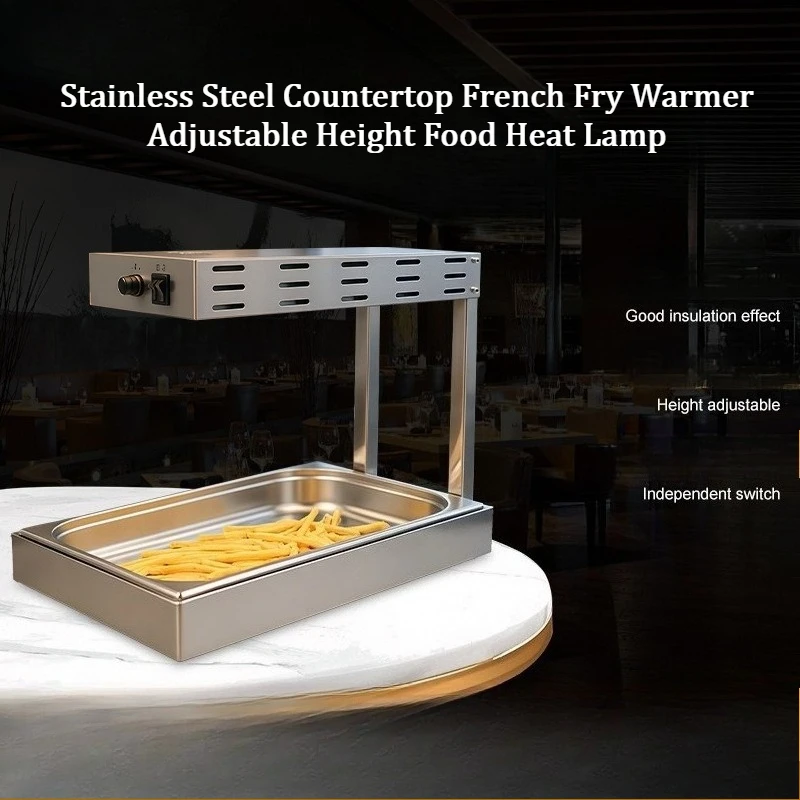 Countertop French Fry Warmer Station Stainless Steel Food Heat Lamp with Adjustable Height Commercial Food Warmer