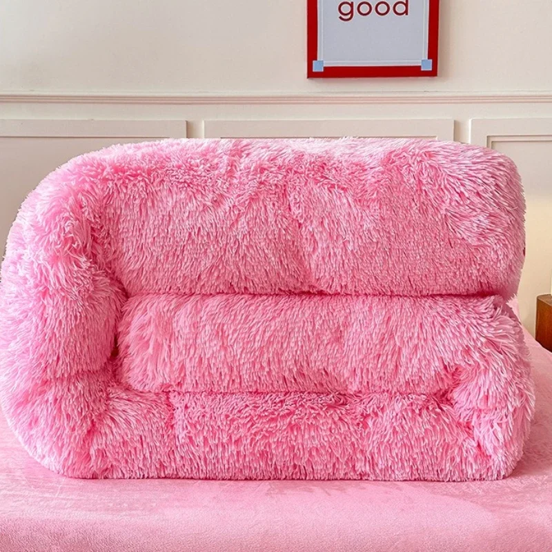 Solid Color Long Fluff Thicken Quilt Cover Keep Warm Bedding Set Home Bedroom Bedding Bed Sheet Four Piece Set Duvet Covers