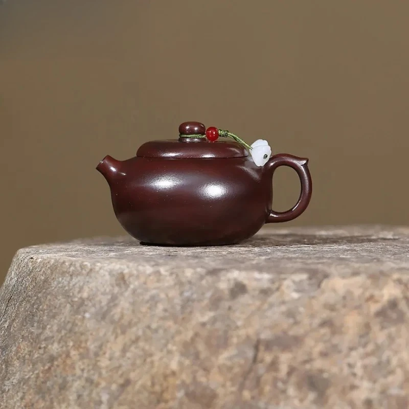 

100 мл классические чайники из фиолетовой глины Исин, яблочный горшок ручной работы, античная латунь, грязевой чайник с заварочным устройством, чайный сервиз Zisha, принадлежности