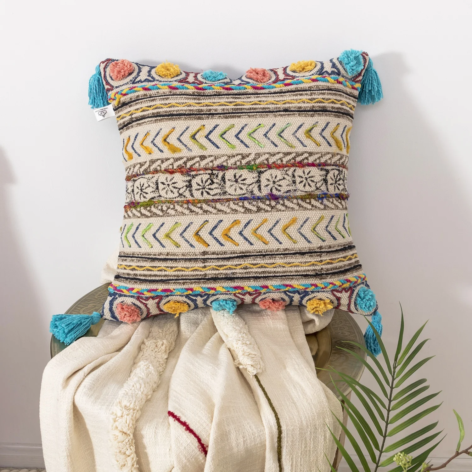 Handwoven Geometric Cotton Pillow Modern Living Room Bedroom Sofa Cushion Pure Cotton Classic Waist Protection Bedhead