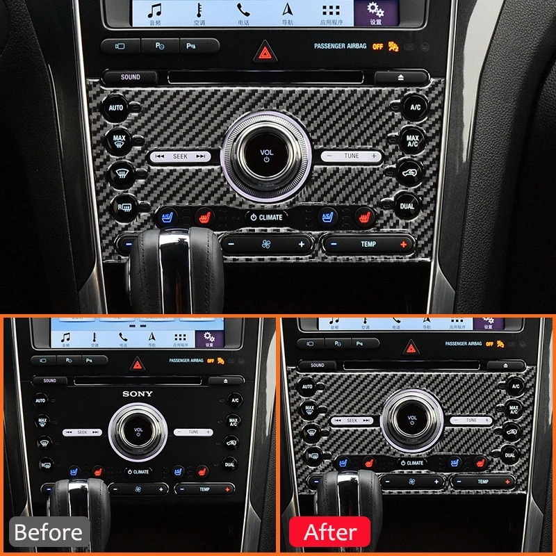 For Ford Explorer Carbon Fiber Auto Central Console Radio CD Control Panel Modification Decoration Sticker Interior Accessories