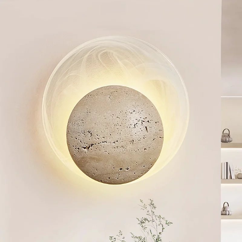 Round Wall Lamp Stone Glass Wall Lamp Home Decoration Led Lamp Nordic Minimalist Wabi Sabi Corridor Wall Light Restaurant