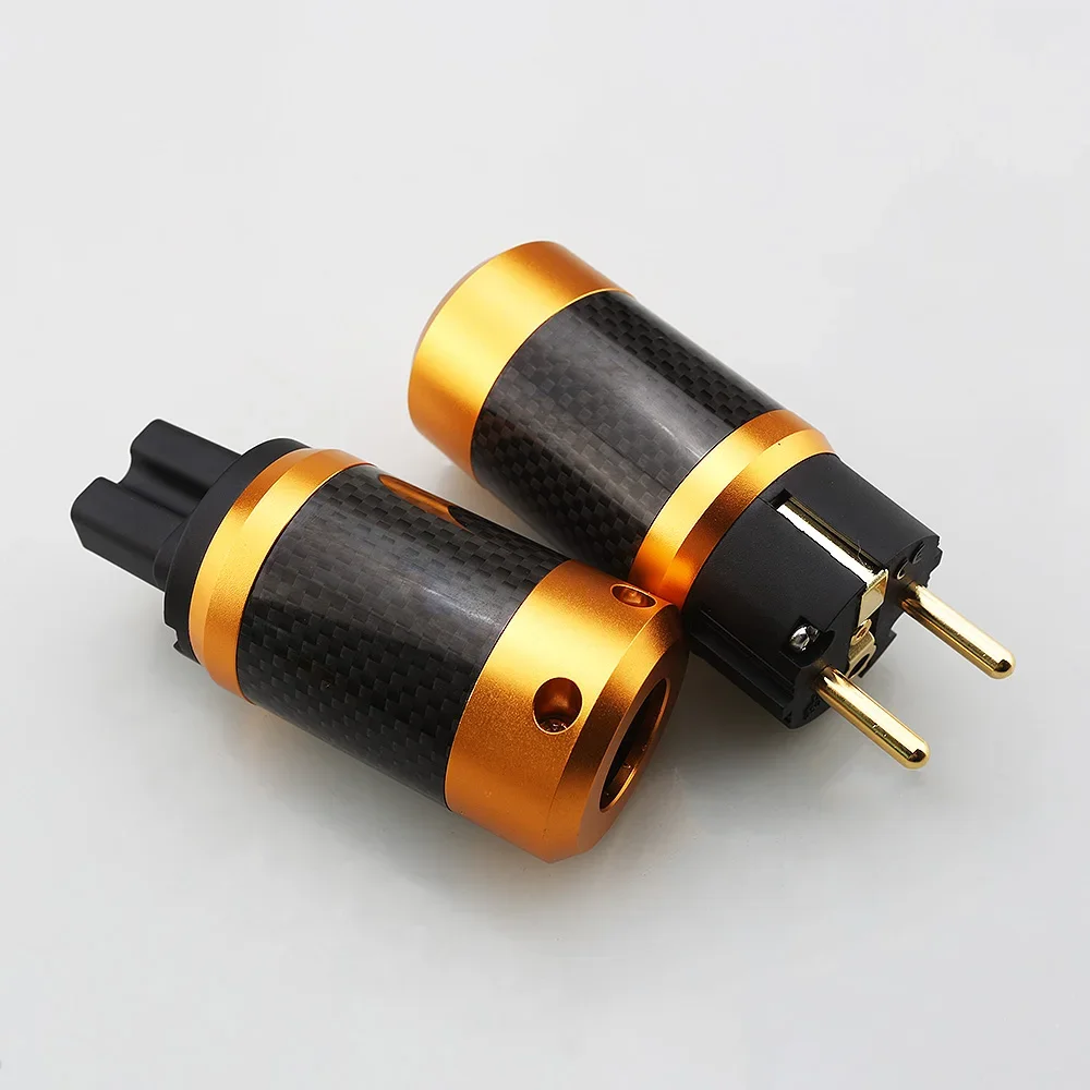 Gold Carbon Fiber Mains AC Power Plug Power Connector Socket EU/US IEC320 Standard HIFI DIY Audio Cable schuko Connector IEC
