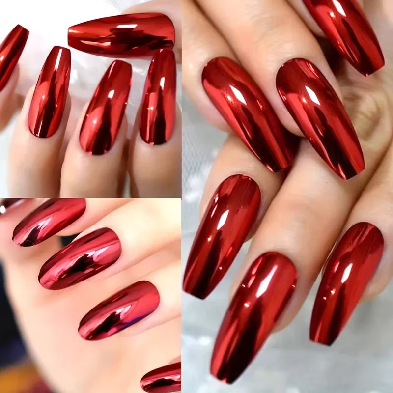 1 Stück super glänzendes rotes magisches Spiegel-Nagelpulver, metallischer Spiegeleffekt, funkelnder Glitzer für Weihnachten und Neujahr, Nagelkunst, DIY