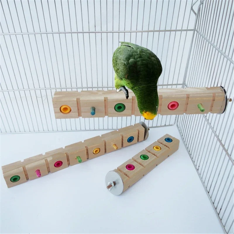 Parrots Perches Stand 19.5/29/33.5cm Wooden Bird Training Standing with Colorful Chewable Bead Multifunction Pet Birds