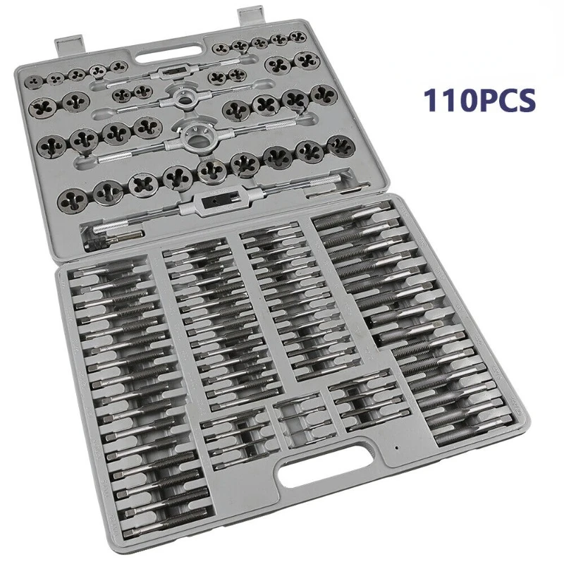 

110PCS Tap and Die Set Metric Die M3 To M12 Rethreading Thread Hole Threader Renew Threads Threads Screw Tap Wrench Tool Kit