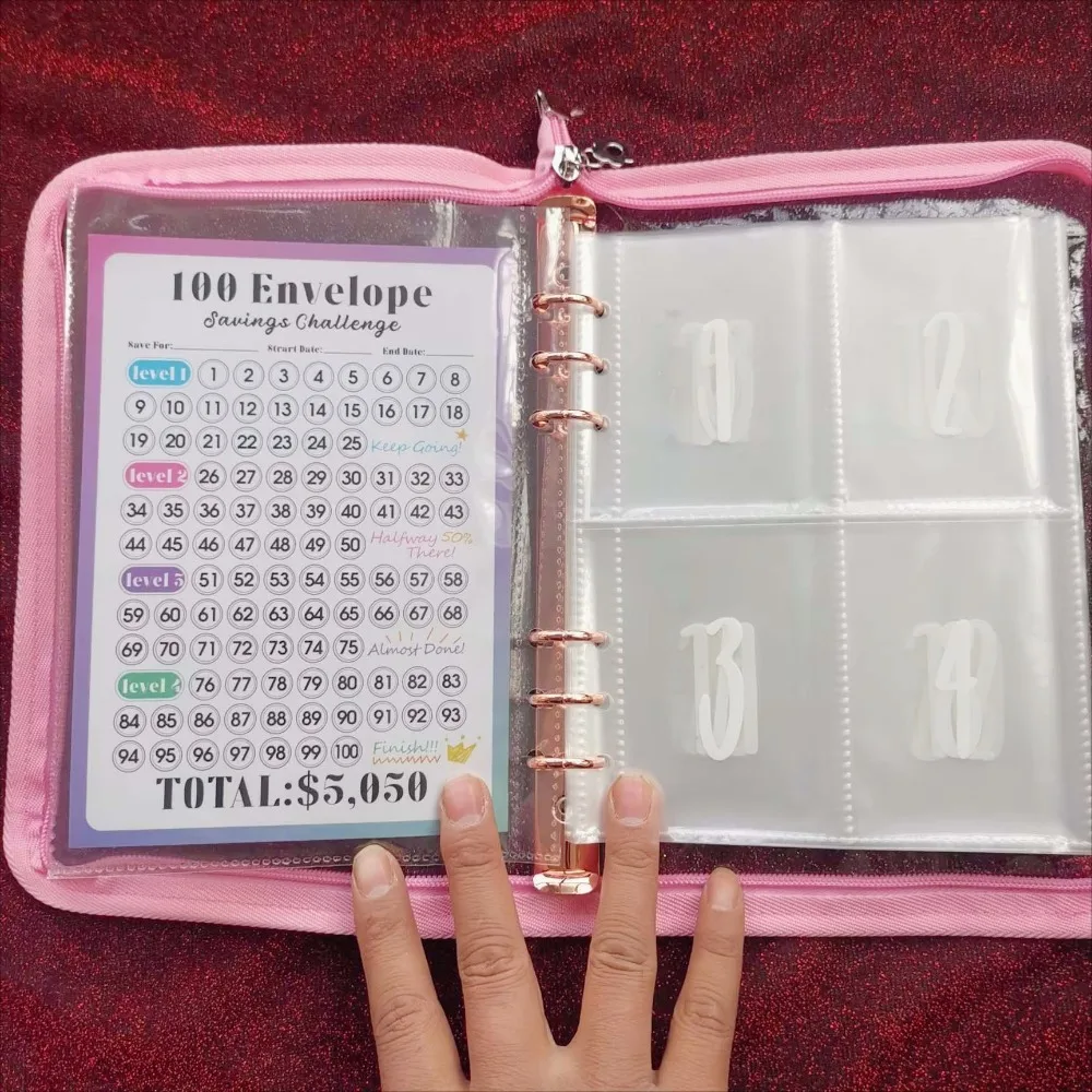 100 ซอง Challenge Binder ประหยัดความท้าทายหลวม Binder Budget Binder เงินสดซอง Money Organizer ระบบ