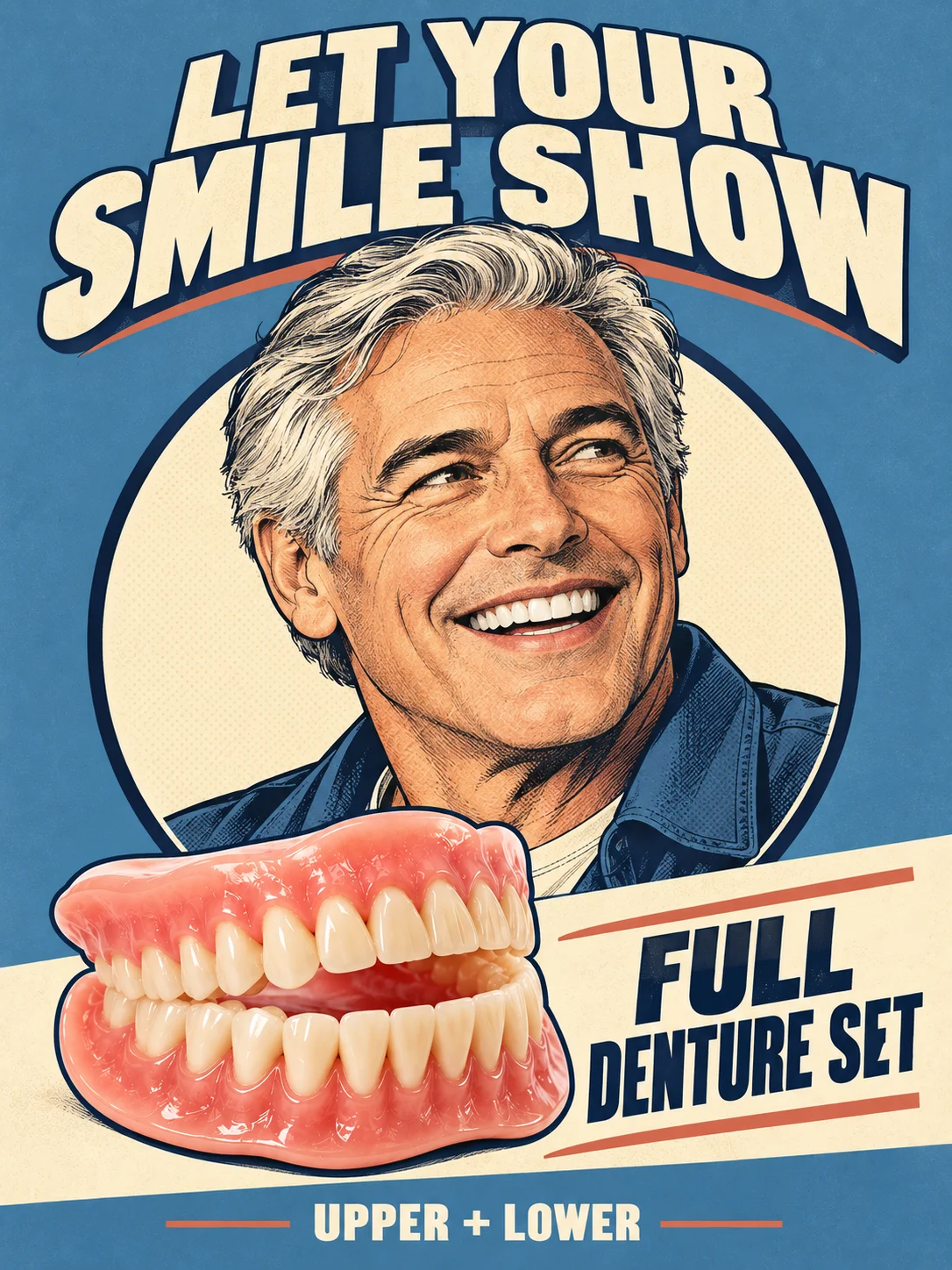 Full Mouth Dentures, Upper and Lower False Teeth Set for Adults, Natural Shade Removable Dental Plates
