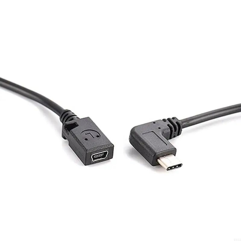 W91A Mini USB 여성에서 USB C 남성 90도 충전 데이터 전송 동기화 랩톱 휴대폰 액세서리 용 어댑터 케이블